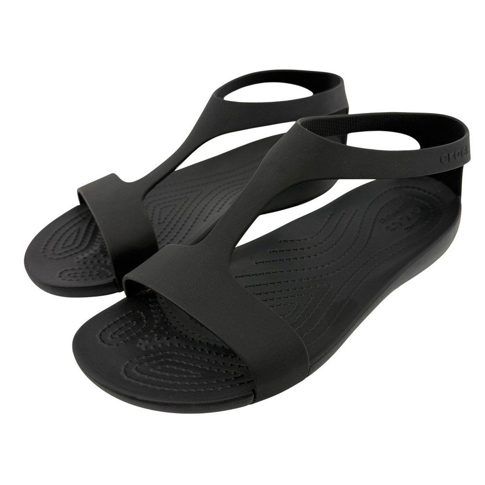 Crocs Serena T-Strap Open Toe Flip Sandal Black Women 8 Casual Slingback